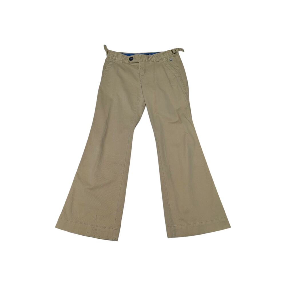 Vintage Y2K American Eagle Low Rise Wide Leg Pants Tan Belted Womens Streetwear